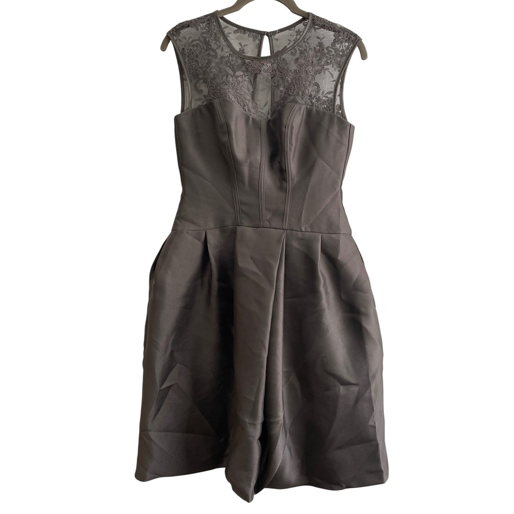 Vera Wang Grey Lace Illusion Cocktail Dress with Pockets Size 0